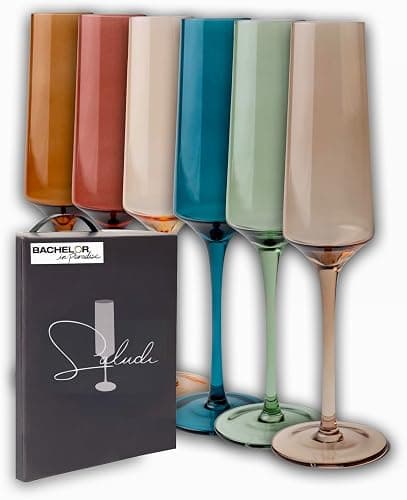 Saludi Colored Champagne Flutes - As Seen on 'Bachelor in Paradise' - 7oz (Set of 6) Stemmed Multi-Color Champagne Glass - Great for All Occasions and Gifts - Luxury, Durable, Hand-Blown - Image 1