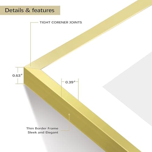 Golden State Art, 16x24 Picture Frame Set of 3, Gold Thin Border, Display Photo 12x18 with Mat or 16x24 Without Mat, Poster Frame for Wall Hanging Horizontal and Vertical thumbnail 4