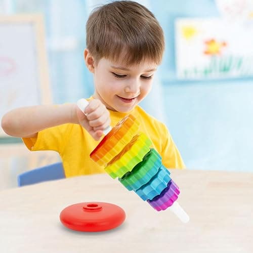 BYFWH Baby Spin Stack Toy, Premium Stacking Toys for Kids, Spinning Stacking Toy for Babies and Toddlers, Educational Toddler Learning Toy,Autism Spin Stack Toys,Rainbow Spinning Wheel Toys thumbnail 2
