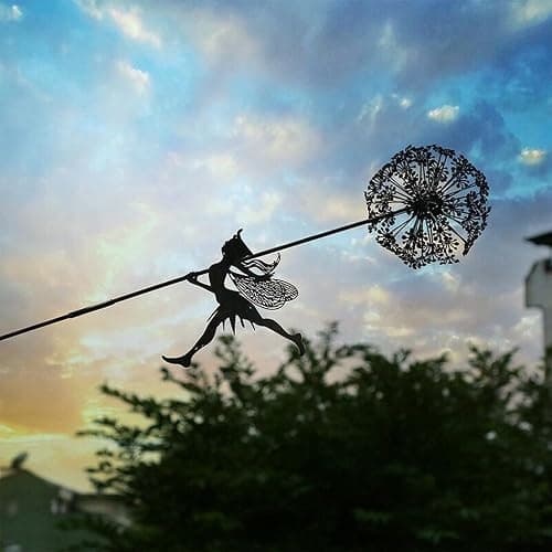 Fcteap Flower Fairy Dancing with Dandelion Garden Art Sculpture Stainless Steel Statue Christmas Halloween Decoration for Outdoor Yard Courtyard Lawn Patio Metal Ornaments (Long Travel) thumbnail 4
