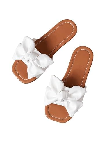 Verdusa Girl's Bows Square Toe Sandals Casual Summer Flat Sandal - Image 1