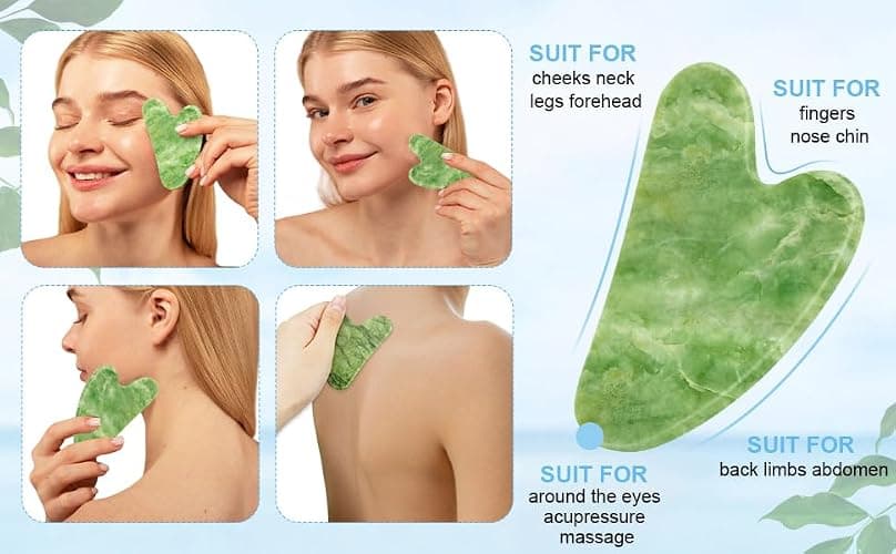 Sbnnfikeb 5Pcs Jade Roller & Gua Sha Facial Tool Set, Natural XiuYan Stone Face Roller and Gua Sha Board Kit, Portable Manual Skincare Massage Tools for Full Body Relax, Self-Care Gift for Women thumbnail 5