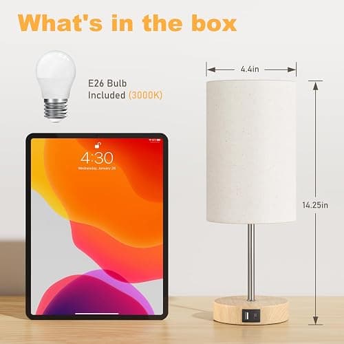 AKASUKI Table Lamp for Bedroom, 3 Way Dimmable Touch Lamp with Dual Charging Station, Small Bedside Lamps for Night Stands, Living Room, Office(LED Bulb Included) thumbnail 5