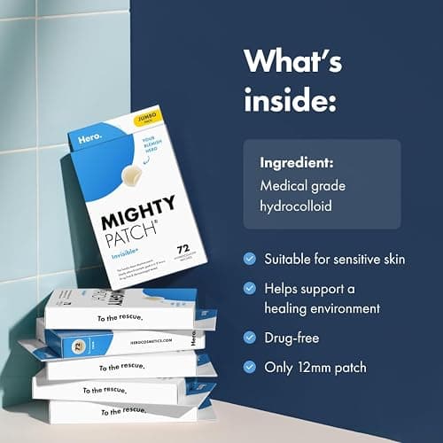 Mighty Patch™ Invisible+ Patch – The Barely-There Daytime Hydrocolloid Acne Pimple Patch for Covering Zits and Blemishes, Tapered Edges Designed to Blend Into Skin (72ct) thumbnail 6