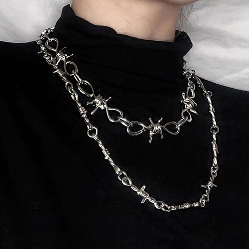 KESOCORAY Punk Gothic Thorns Metal Barbed Wire Chain Necklace Bracelet Silver Jewelry for Men Women thumbnail 7