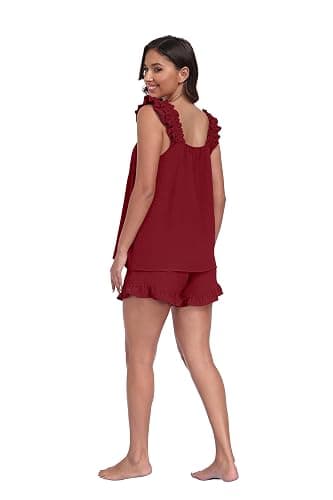 Lepunuo Pajamas for Women Summer 2 Piece Pjs Ruffle Tank Top Shorts Sleepwear Sets Cute Bridal Pajama Outfits thumbnail 6