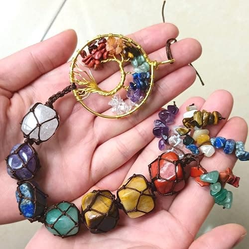 Tree of Life Chakra Stones Healing Crystals Feng Shui Hanging Ornament 7 Chakra Wall Ornaments Meditation Hanging Car Ornament Window Ornament for Home Decor Christmas Tree Decor thumbnail 7