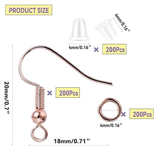 600Pcs Hypoallergenic Earring Hooks, Rose Gold Earring Making Kit, Supplies with Earring Backs and 4mm Jump Rings for Jewelry Making (Rose Gold) thumbnail 3