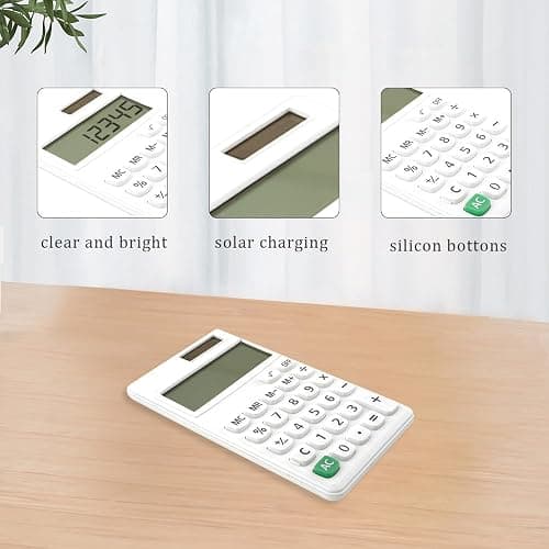 Basic Mini 4 Function Calculators,Calculator Small,Back to School First Day of School Supplies,Desk Calculator,White Solar Pocket Calculators for Students Home Office Middle thumbnail 3