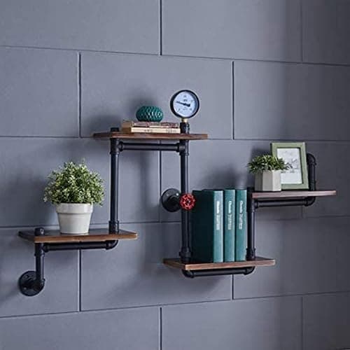 WFDERAN Industrial Rustic 4 Teir Ladder Wall Mounted Pipe Shelf,Home DIY Decor Storage Shelves,Vintage Display Shelving,Metal and Wood Bookshelf thumbnail 4