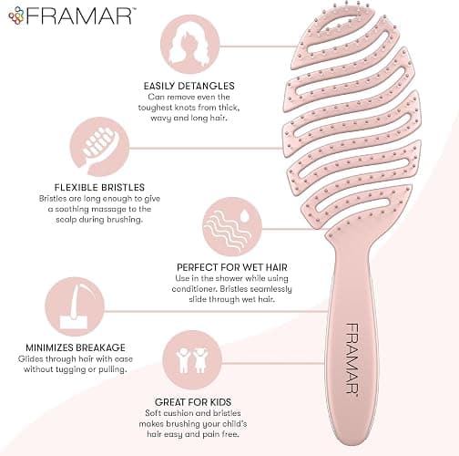 FRAMAR Flex Detangling Hair Brush – Wet Hair Brush For Women, Hairbrush Women, Wet Detangler Brush For Curly Hair, Hair Brush For Blow Drying, Curly Hair Brush, Brosse a Cheveux – Vented Champagne thumbnail 2