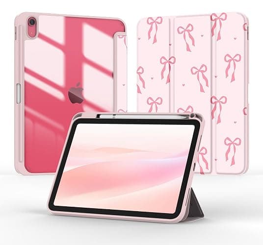 Jarviwiin Case for iPad 11-inch (A16) 2025 / iPad 10th Generation 2022(10.9 inch), Tri-Fold Smart Folio Auto Wake/Sleep with Clear Back/Pencil Holder for iPad 11th/10 Gen (Bow Pink) - Image 1
