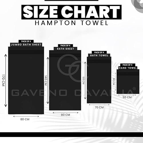 GC GAVENO CAVAILIA New Hampton Pack of 4 Bath Towel Set, 100% Ringspun Cotton, Extra Absorbent 450 GSM Luxury Bath Sheets, Black, 4PK thumbnail 2