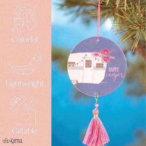 Karma, Essential Oil Air Freshener for Cars Set of 2, Home & Office - Colorful Decorative Hanging Air Freshener with Tassel, Buttercup Vanilla Scented thumbnail 6