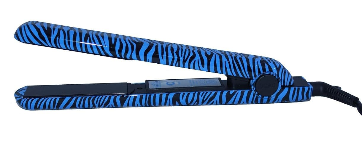 RoyalCraft TM Hair Straightener Iron Blue & Black Zebra Print Ceramic Professional Immediate Heat Up. - Image 1