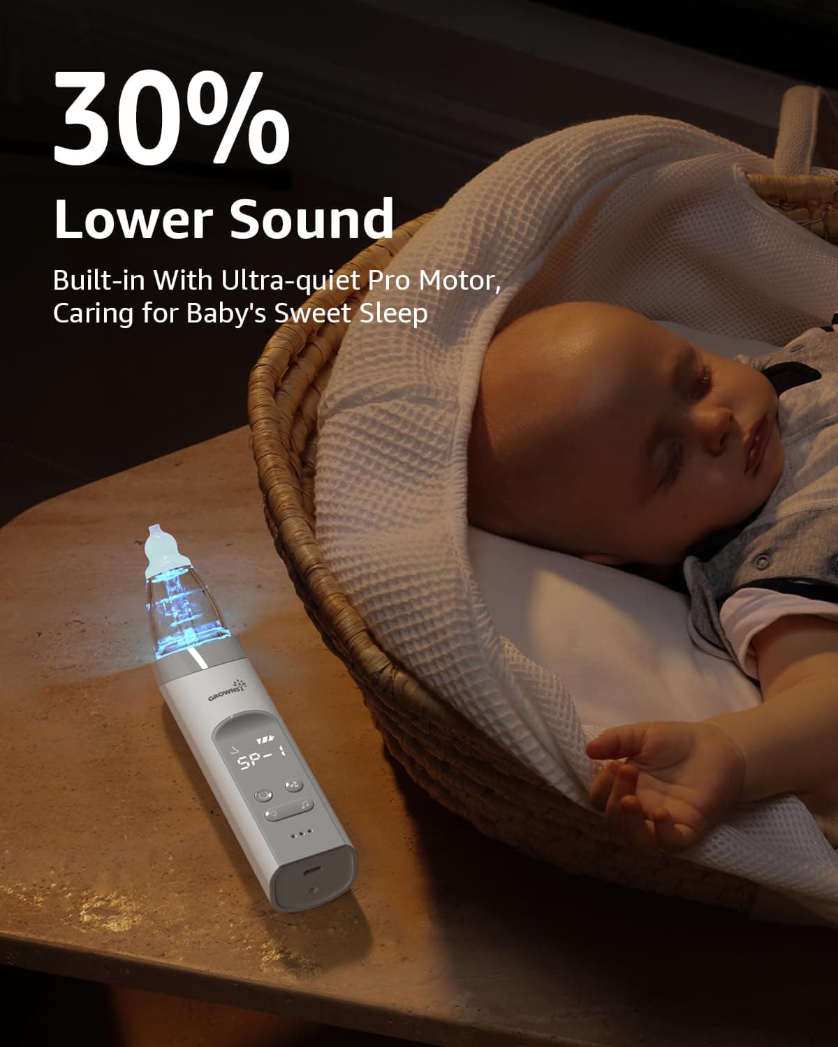 GROWNSY Nasal Aspirator for Baby, Electric Nose Aspirator for Toddler, Baby Nose Sucker, Automatic Nose Cleaner with 3 Silicone Tips, Adjustable Suction Level, Music and Light Soothing Function (Gray) thumbnail 7