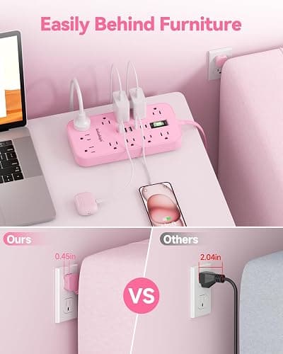 Pink Extension Cord with Multiple Outlets- 5 FT Kawaii Power Strip, Cute Extension Cord with 11 AC Outlet 6 USB (24W/4.8A), Charging Station for Cute Pink Kawaii Desk Home Room Decor Essentials Gifts thumbnail 7