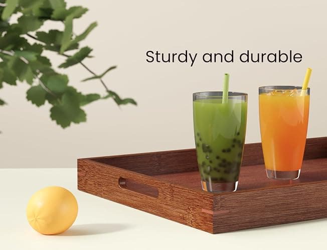 Fibogollo Bamboo Set of 2 Serving Tray with Handles,Decorative Trays Platter,Breakfast Tray in Bed,Food Drinks Tray for Eating,Working,Storing(Brown) thumbnail 5