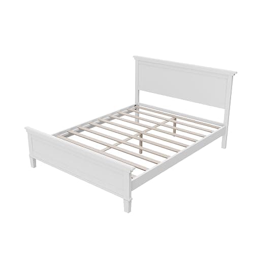 Merax Mid Century Queen Bed Frame with Headboard and Tapered Legs, Wood Platform Bed Frame Queen Size with Wood Slat Support, Under Bed Storage, White thumbnail 8