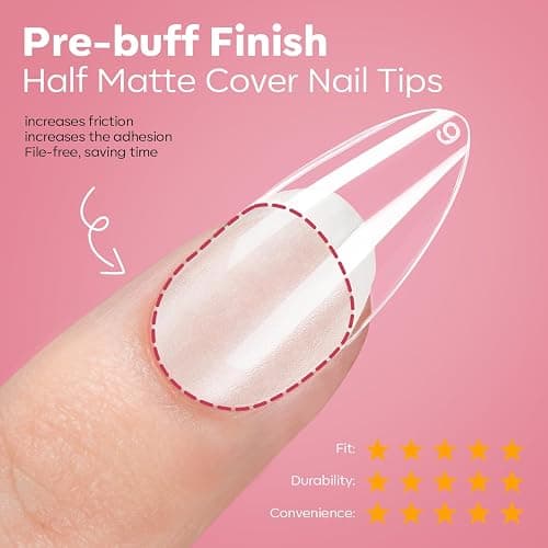 modelones Gel Nail Kit Almond, 510Pcs Nail Tips Solid Glue Prep Dehydrator & Mini U V LED Light Clipper, Upgrade 15Sizes Medium Almond Press on Tips Etch Half Matte for Easy Extension DIY Women Gift thumbnail 8