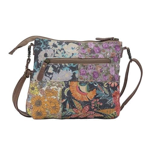 Myra Bag Patchwork Purse - Canvas Purse for Women with Real Leather Strap, Fabric Patchwork Bag for Casual Wear, Boho Style thumbnail 4
