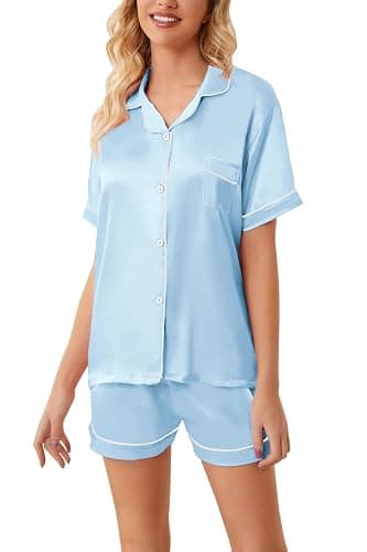 light blue silk pajamas thumbnail 4