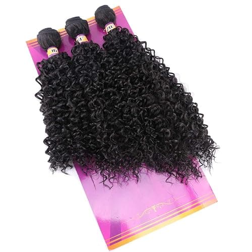 Natural Black Synthetic Hair Weave Afro Kinky Culrly Fiber Hair Externsions 16 18 20 Inches 210 Gram/set Heat Resistant Hair Bundles (2#) thumbnail 3