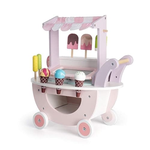 ROBUD Wooden Ice Cream Cart Toys for Kids, Toddlers Pretend Play Food Truck, Gift for Girls and Boys 3 Years & Up, Pink thumbnail 7