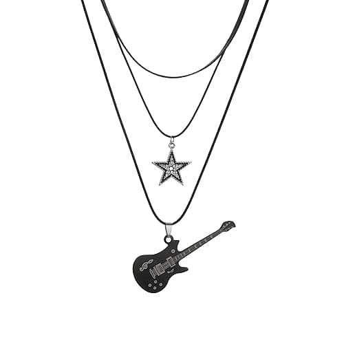Yuoos Star Vintage Necklace Punk Star Choker Rock Roll Guitar Layered Necklace for Women Men Eboy Egirl - Image 1
