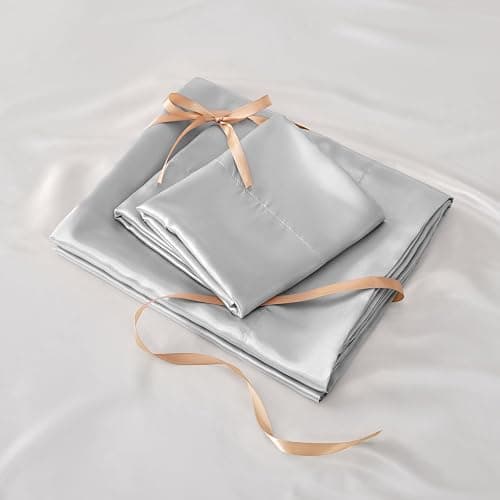 BEDELITE Satin Fitted Sheet & Pillowcases Set, Full Size, Grey, 3 Pieces | Luxury Soft Silk-Like Fitted Sheet Set, 15 Inch Deep Pocket, Elegant Smooth and Reduces Friction, Gentle on Hair and Skin thumbnail 6