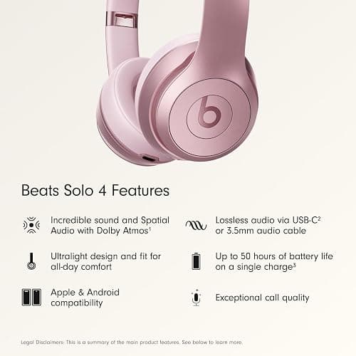 Beats Solo 4 - Wireless On-Ear Bluetooth Headphones, Up to 50-Hour Battery Life, Ultra-Lightweight Comfort, Powerful and Balanced Sound, Apple & Android Compatible - Amazon Exclusive Metallic Pink thumbnail 2