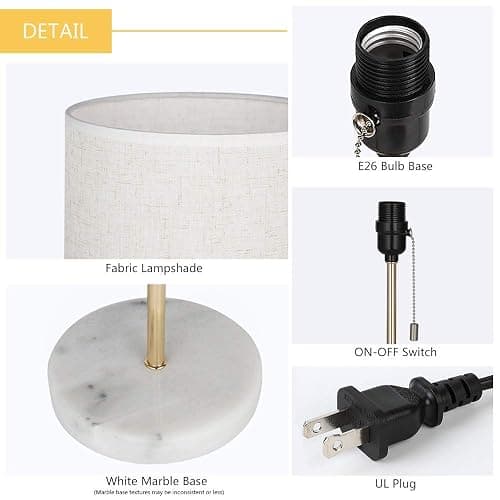 HAITRAL Bedside Table Lamp - Small Nightstand Lamp with Marble Base, Lamp for Bedroom, Office, Girls Room - Gold | Gold Table Lamp Chain Switch for Bedroom, Office, Livingroom thumbnail 4