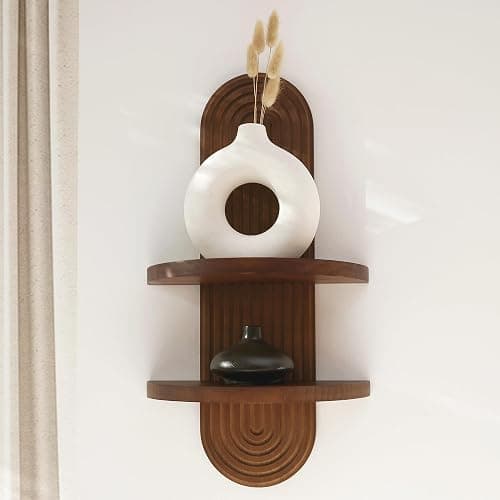GRID FORTE Modern Wall Shelf with Arched Wood Design Mid-Century Double Floating Rainbow Shelves for Indoor Decoration Holding Planter Ornaments, 22 x 11.6 Inch (Walnut) thumbnail 4