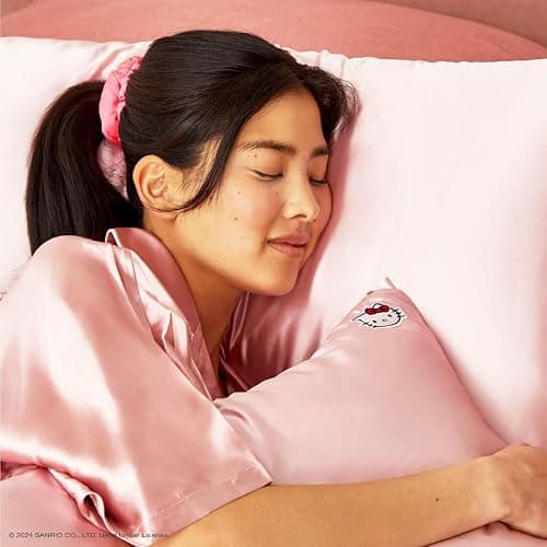 Kitsch x Hello Kitty Pillow Case – Solid Pink Kitty Face Toddler Bed Time Satin Pillowcase with Zipper – Soft Cooling Pillow Cover for Hair & Skin – Better Than Silk Pillowcase – Queen/Standard 19x26 thumbnail 5