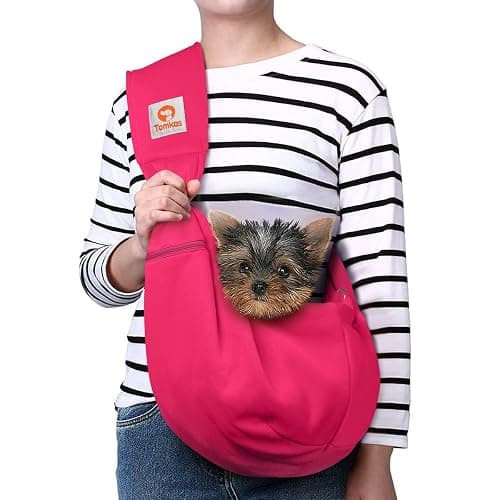TOMKAS Dog Sling Carrier for Small Dogs Puppy Carrier for Small Dogs (Rose red, Adjustable Strap for 3-10 lbs & Zipper Pocket) - Image 1