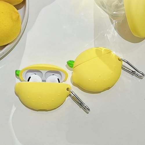 Silicone Case for Airpods Pro/Pro 2 Gen, Cute Lemon Fruit Protective Soft Rubber Cover Skin with Anti-Lost Keychain (Lemon Case) thumbnail 2