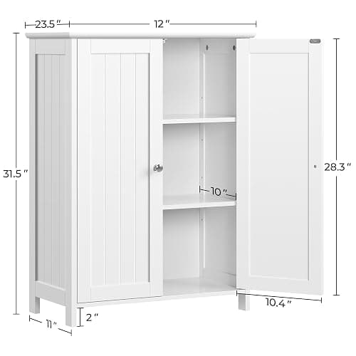 Yaheetech Bathroom Floor Cabinet, Modern Storage Freestanding Organizer Cabinet with Adjustable Shelves & Double Doors, 3-Tier Home Living Room Furniture, White thumbnail 3