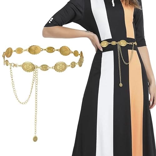 Alaoo Western Gold Metal Concho Chain Belt, Gold Chain Belt for Women, Western Cowgirl Waist Chain Adjustable Gold Metal Vintage Belt, Boho Golden Waist Chain Belts for Women Dresses Jean thumbnail 9