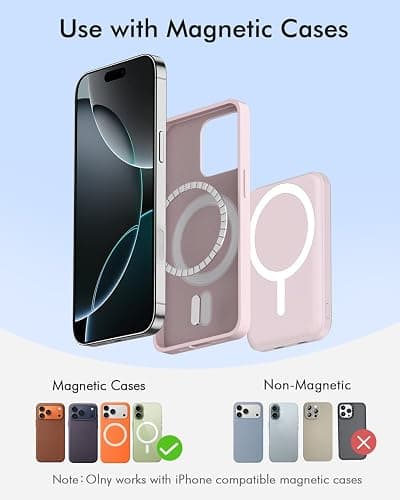 podoru for Magsafe Battery Pack, 5000mAh Magnetic PowerBank with Type-C Cable 20W PD Fast Charging Lighting Input Wireless Charger for iPhone 17/16/15/14/13/12/ All Series-Light Pink thumbnail 2