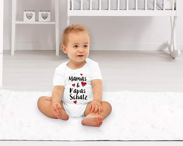 MoonWorks Kurzarm Baby-Body mit Aufdruck Mamas und Papas Schatz Bio-Baumwolle - 3-6 Monate - Schatz Weiß thumbnail 2