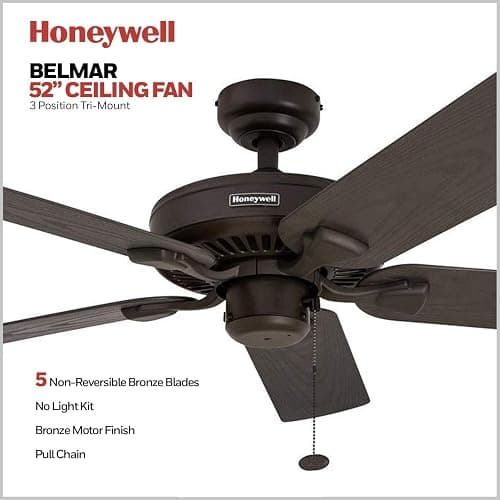 Honeywell Ceiling Fans Belmar 52 Inch Ceiling Fan Without Light, Outdoor Ceiling Fan with Pull Chain, Tri-Mount Traditional 5 Blade Design, ETL Wet Rated, Bronze (50199-01) thumbnail 4