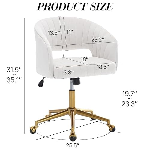 Home Office Chair Swivel Velvet Desk Chair Accent Armchair Upholstered Modern Tufted Chairs with Gold Base for Girls Women Ergonomic Study Seat Computer Task Stools for Living Room(Cream) thumbnail 3