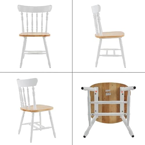 chairus White Windsor Dining Chairs Set of 2, Farmhouse Wooden Dining Room Chairs with Spindle Back & Turned Legs, Rustic Vintage Colonial Side Kitchen Chairs thumbnail 9