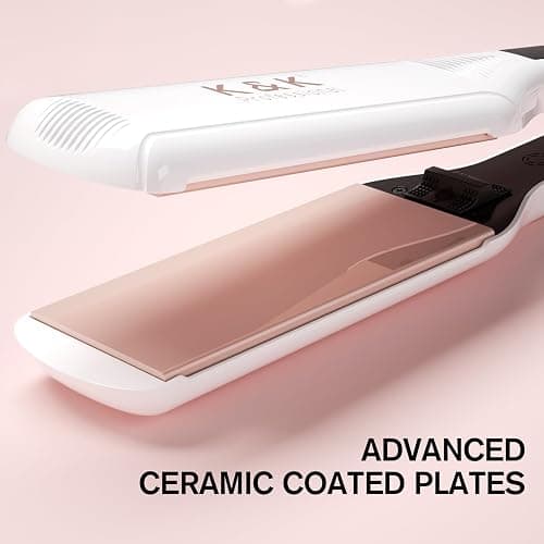 K&K Extra Wide Flat Iron Hair Straightener, Professional 57 mm Hair Straighteners for Therapy Keratin, 3D Floating Ceramic Tourmaline Coating Plate Irons for Thick Hair, Damage and Frizz Free thumbnail 3