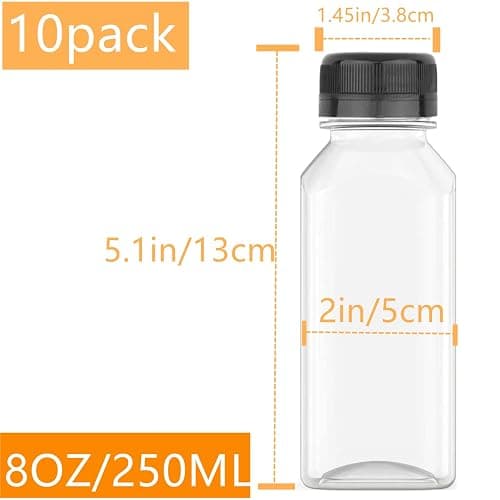 8 OZ Plastic Fillable Juice Bottles, Bulk Beverage Containers for Juice, Milk and Homemade Beverages, with Black Tamper Evident Lids(10 PCS) thumbnail 3