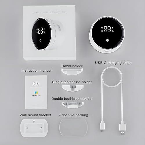 Toothbrush Holders Cleaner & Dryer for Bathroom - Mirror Wall Mounted [Rechargeable, Auto Sensor Open/Close Lid, LED Smart Screen] Adhesive Electric Tooth Brush Razor Holder with Cover for Home Travel thumbnail 8