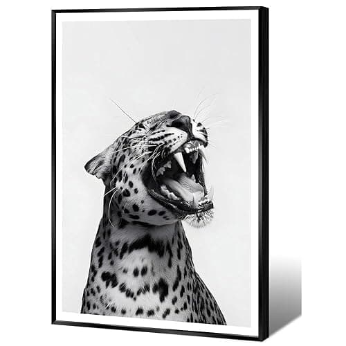 Lustiges Tierposter, schwarz-weißer brüllender Leoparden-Wandkunst, Vintage-Geparden-Dekor, trendiger Druck, Leinwand, Wildtiere, ästhetische Drucke für Wohnzimmer, Schlafzimmer, Badezimmer, Poster - Image 1