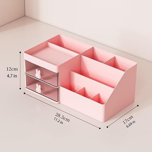 YUTAOWH Makeup Organizer with Drawers, Cosmetic Storage for Dresser Vanity and Bathroom Countertop, Beauty Holder for Lipstick Brush, Skincare Organizer for Brushes, Lotions, Lipstick (Pink) thumbnail 2