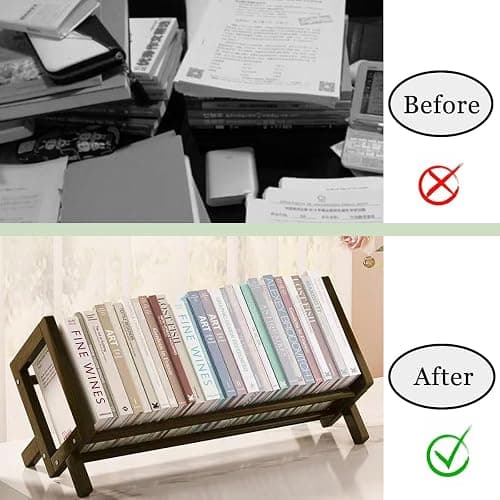 Fox Claw Wood Tilting Bookcase in Living Room/Home/Office, Desktop Book Shelf Organizer Bookshelves Storage Rack for CDs/Magazine/Books Display (Coffee, 16"-L) thumbnail 6