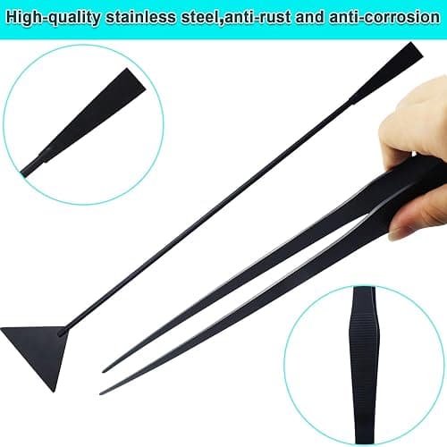 Aquarium Aquascape Tools Kit, Long 15 Inch Stainless Steel Aquatic Plants Tools, 4 in 1 Anti-Rust Black Aquascaping Tweezers Scissors Spatula Scrapers Tool Set for Fish Tank Cleaning Plant Trimming thumbnail 6